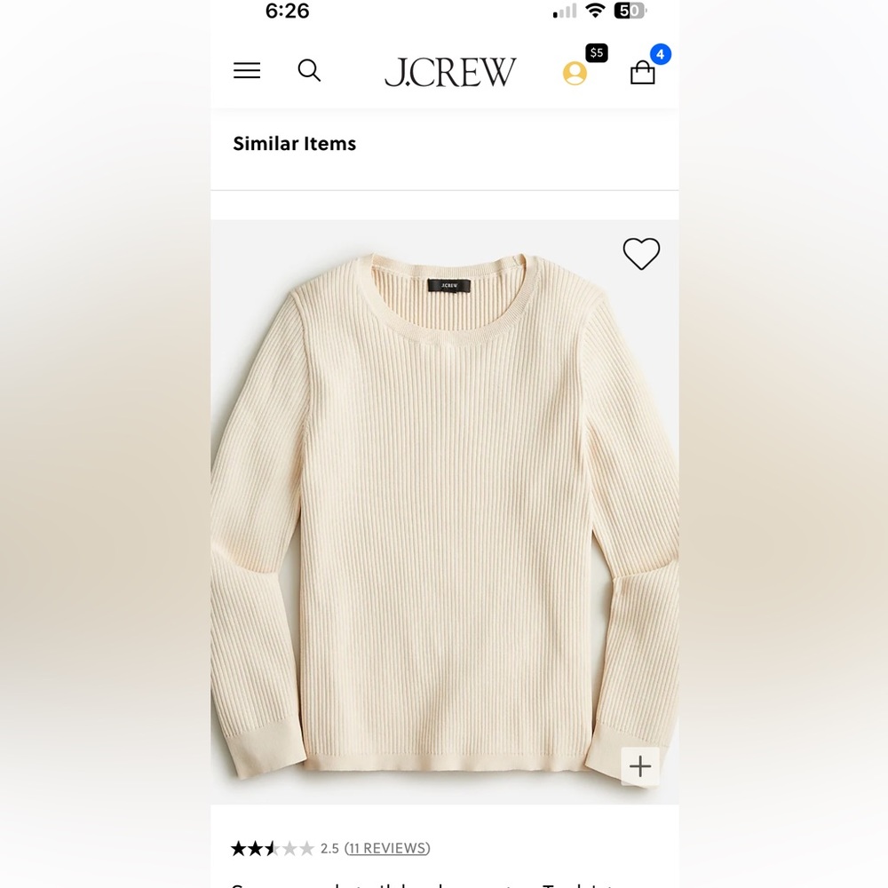 J Crew Supersculpt ribbed sweater T-shirt, Size Med